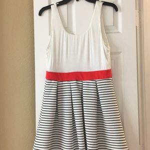 White and blue stripe flare dress